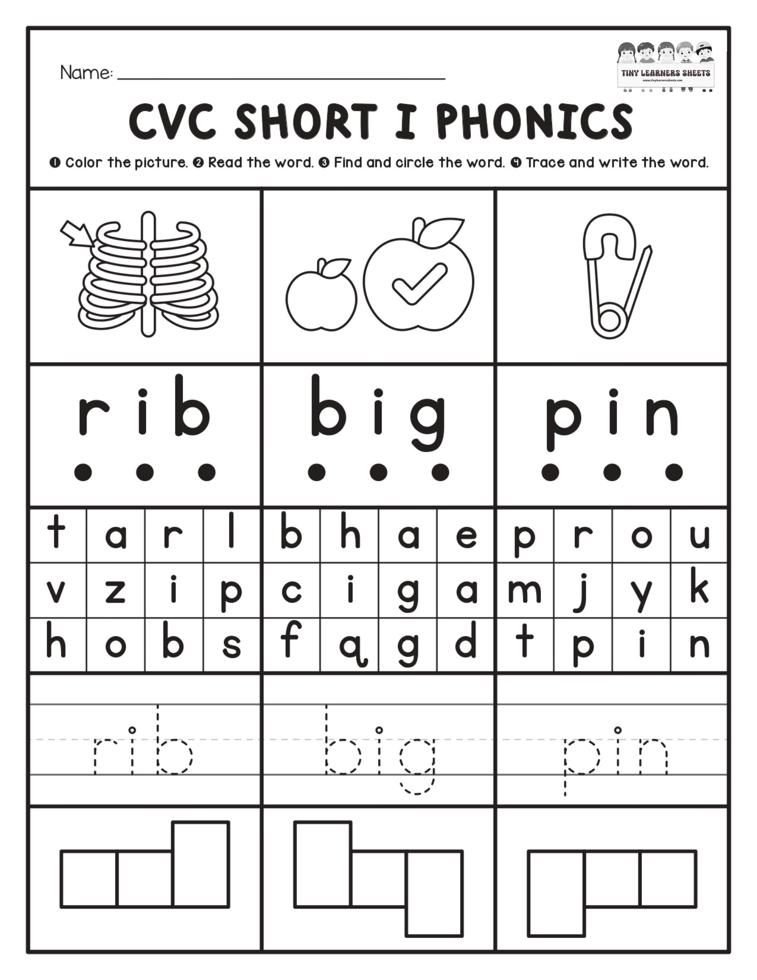 CVC Short I Phonics Worksheet 3